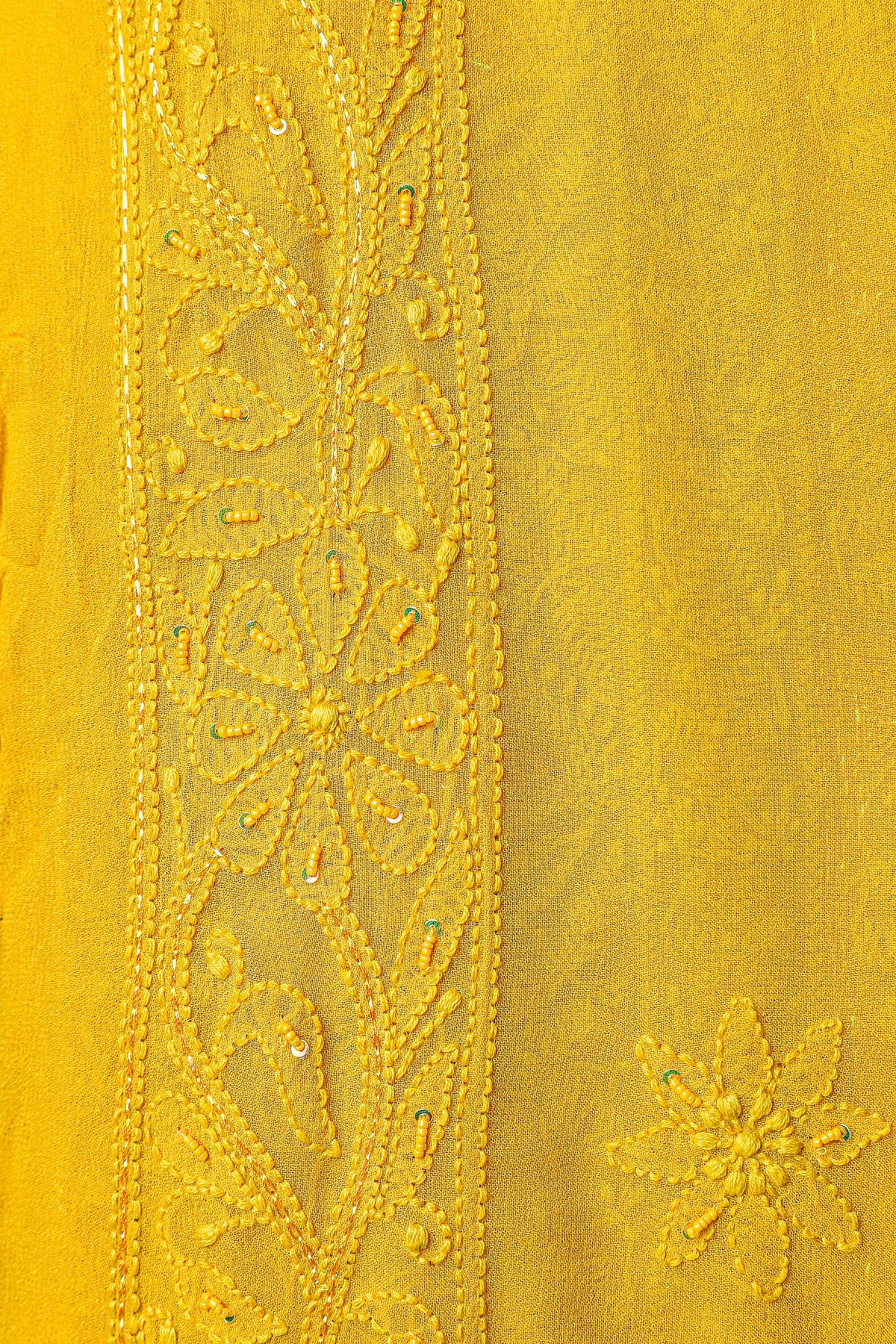 Chikankari Dress Material(Shirt+Bottom)with heavy beads and sequins work, Fine Georgette, Mustard Yellow