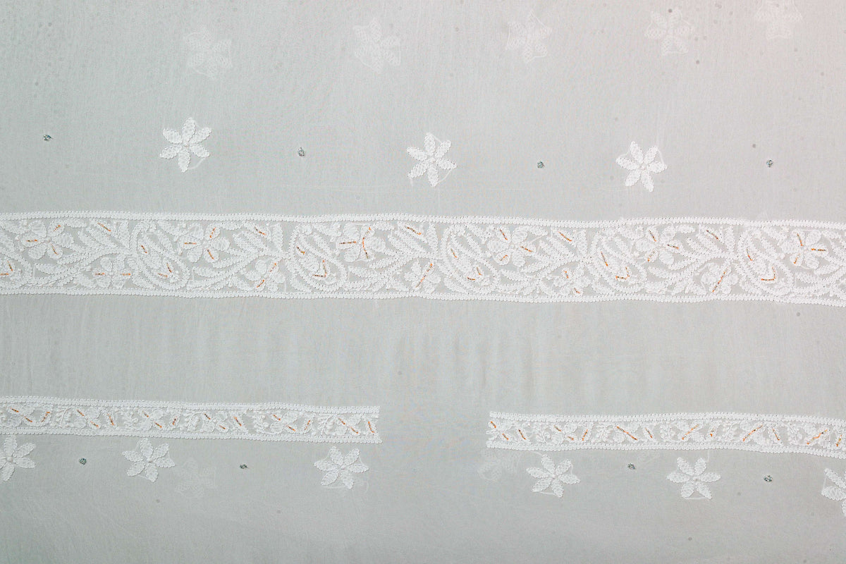 Chikankari Dress Material (Shirt+Bottom) with cut-dana work, Fine Georgette, Color-Acru