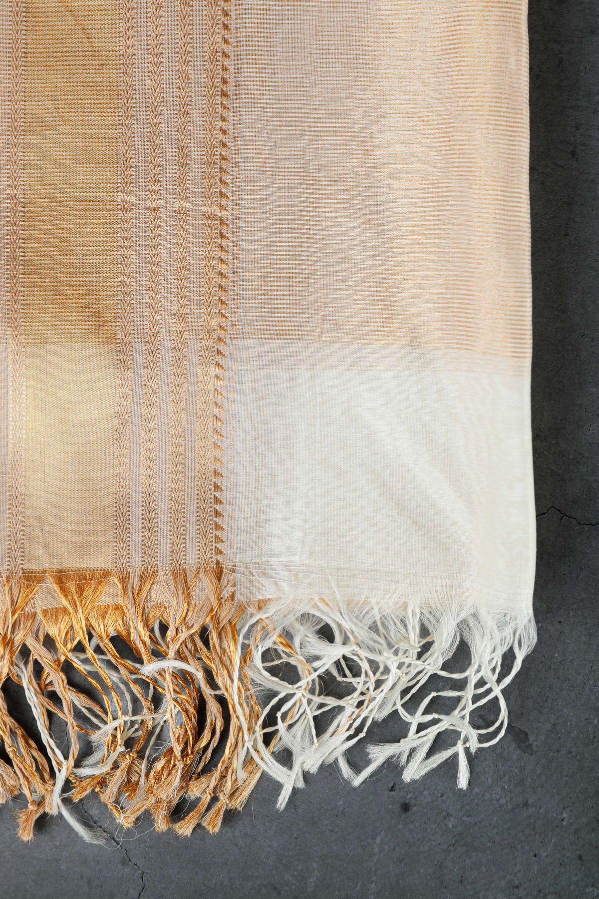 Cotton silk dupatta with big golden zari border, color-beige