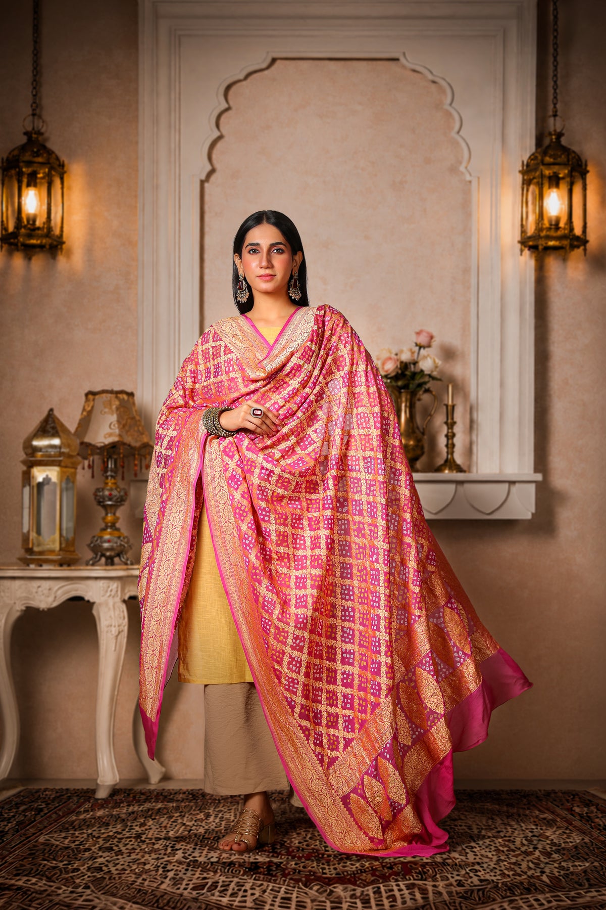 Gulnaar – Pure Handwoven Silk Georgette, Rai Bandhani Dupatta