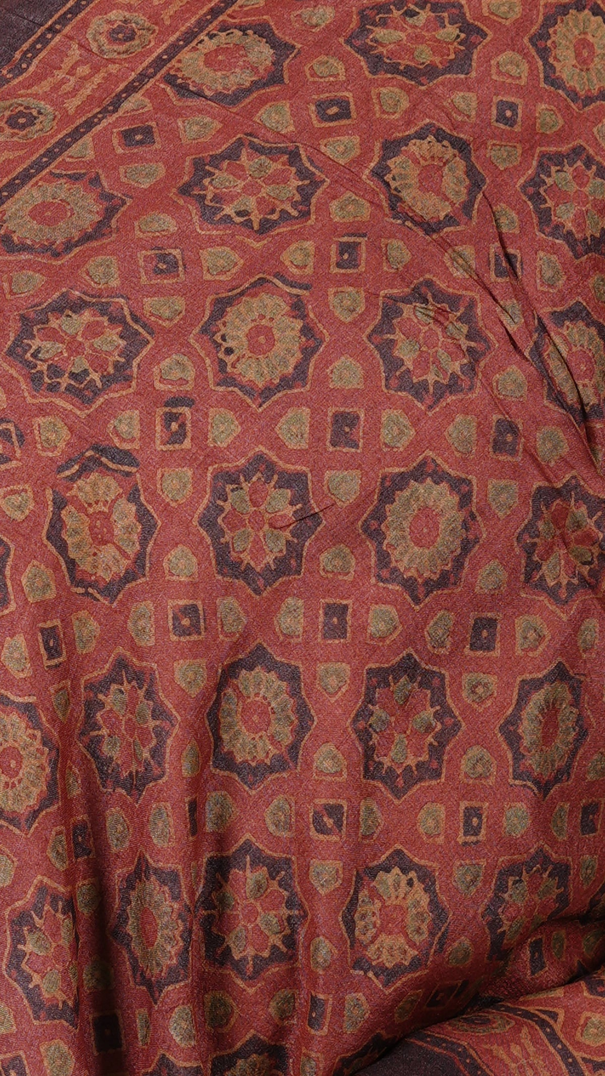 Ajrakh Dupatta, 100% Tussar Silk, Color-Reddish Brown