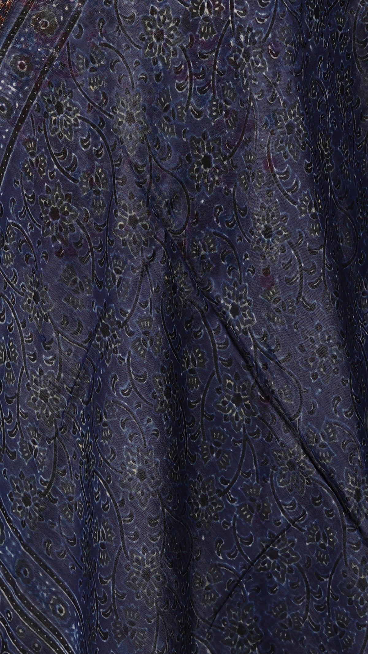 Ajrakh Dupatta with zari border, 100% Silk, Color-Navy Blue