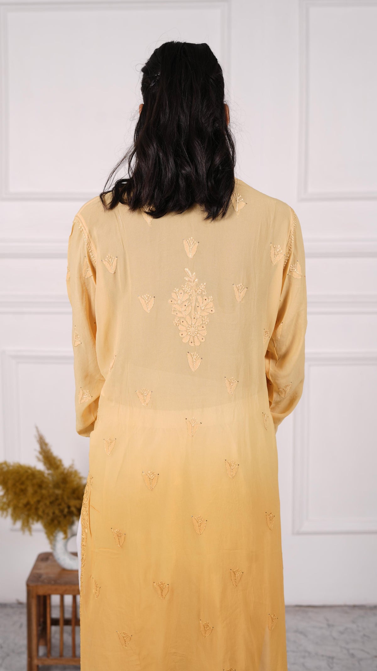 Chikankari stitched kurti, Georgette, Color-Yellow