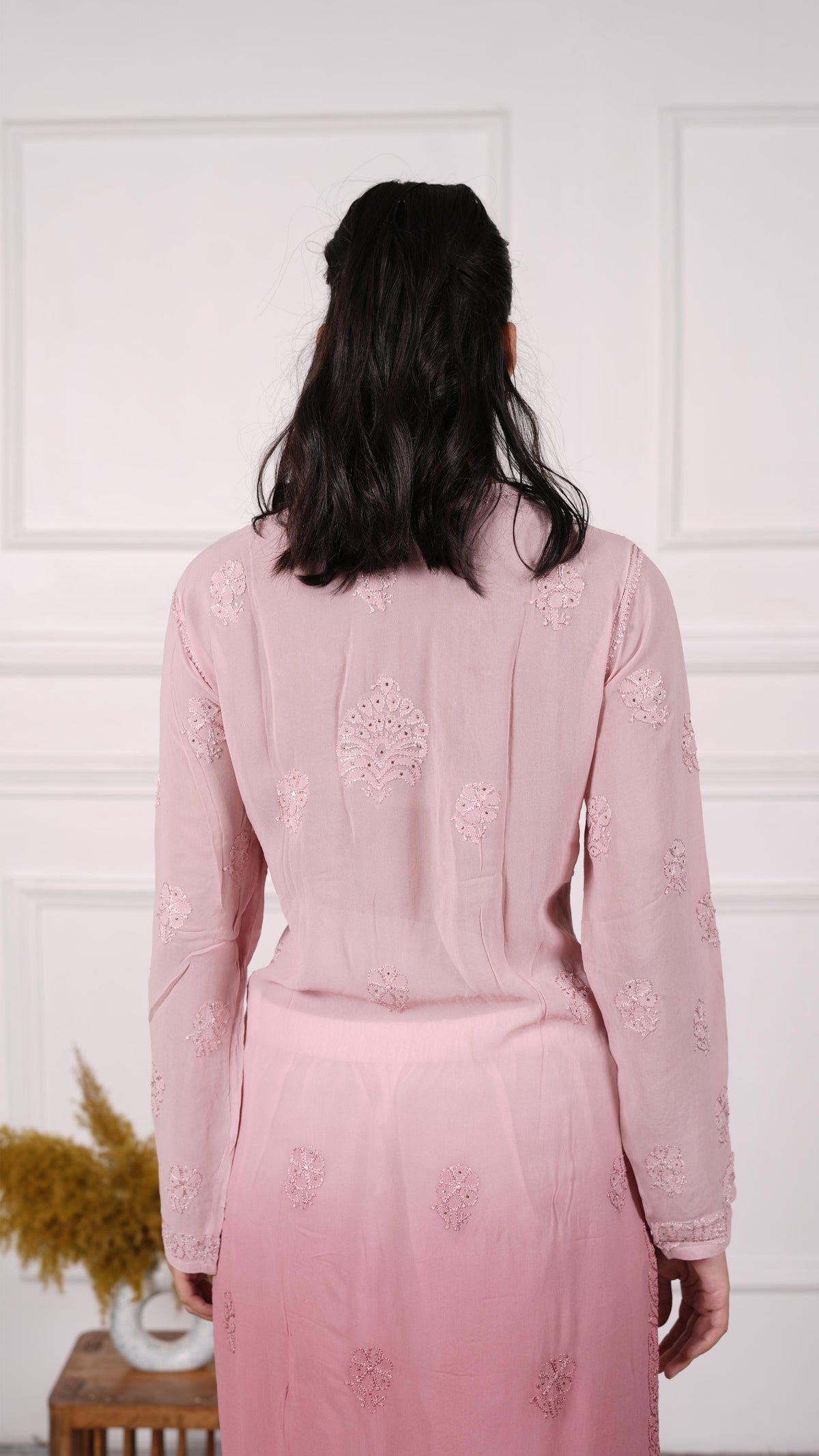Chikankari stitched kurti, Georgette, Color-Dusty Rose,