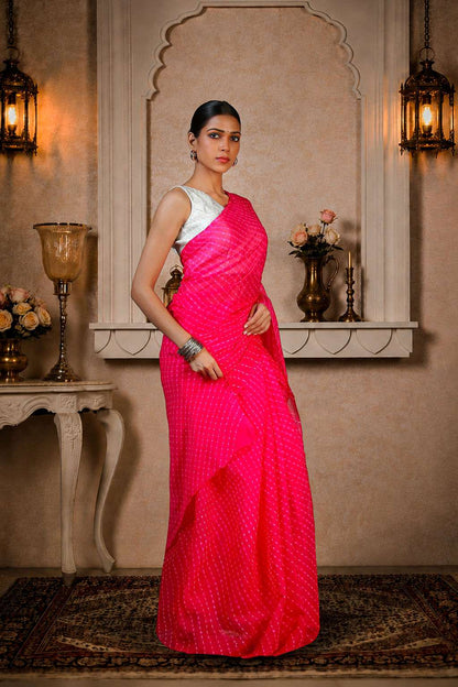 Pure Chinon Lehariya Saree, Mothra Design, Double Lehariya, Color-Magenta