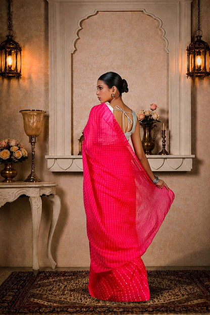 Pure Chinon Lehariya Saree, Mothra Design, Double Lehariya, Color-Magenta