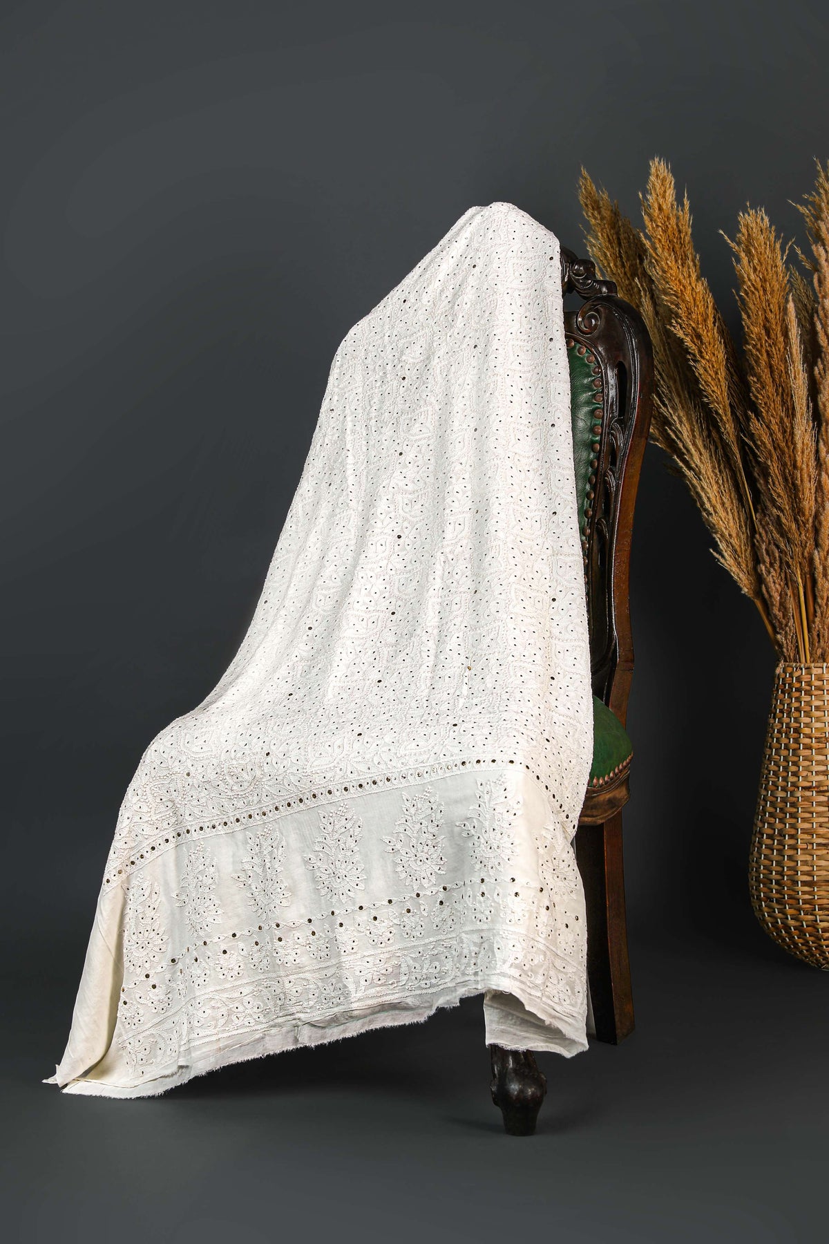 Chikankari Dress Material (Shirt+Bottom) with Mukaish work, Fine Georgette, Color-Acru