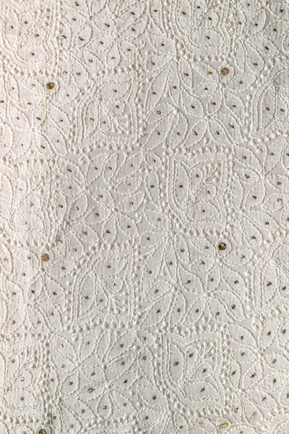 Chikankari Dress Material (Shirt+Bottom) with Mukaish work, Fine Georgette, Color-Acru