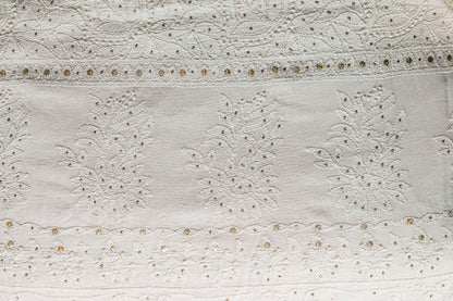 Chikankari Dress Material (Shirt+Bottom) with Mukaish work, Fine Georgette, Color-Acru