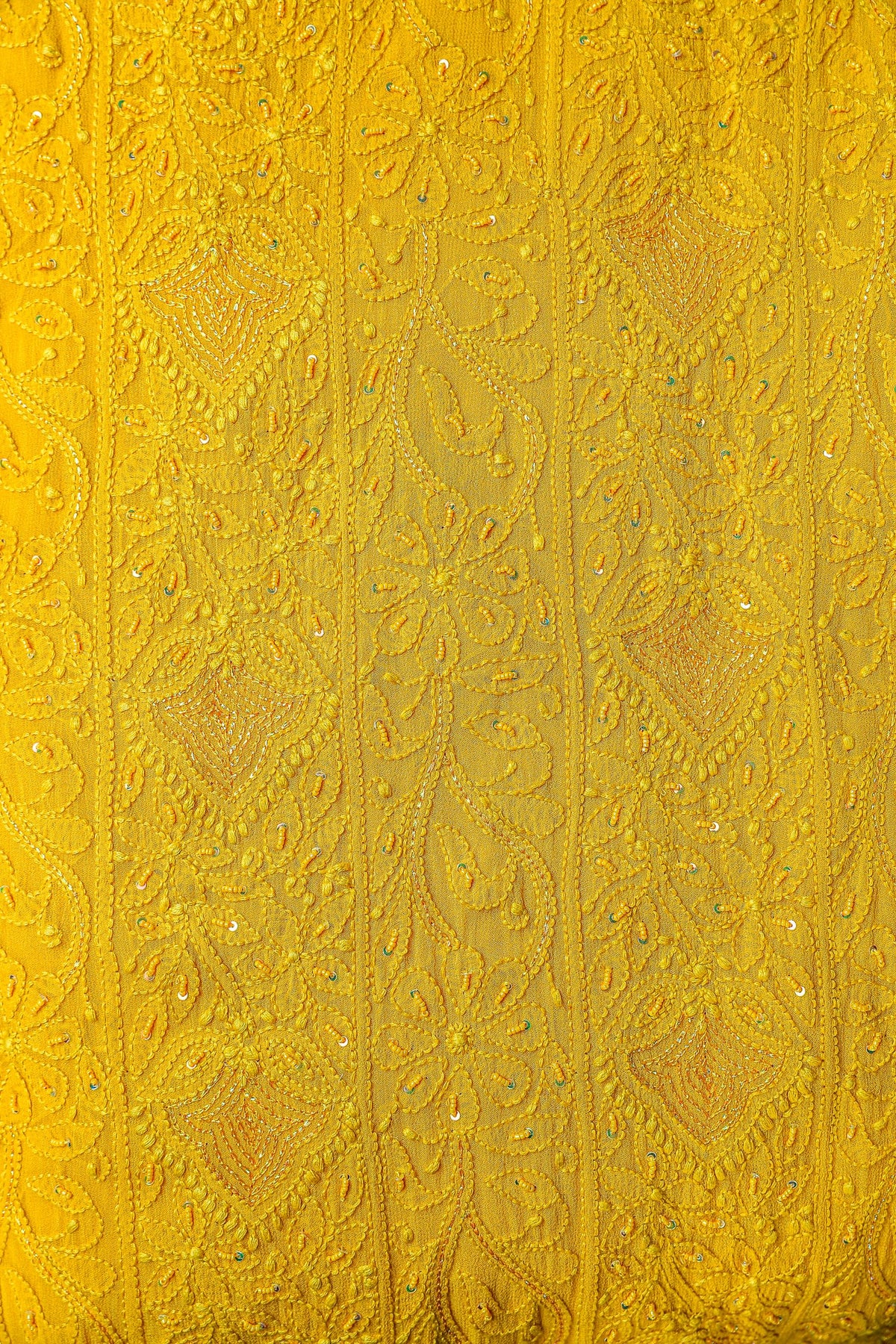 Chikankari Dress Material(Shirt+Bottom)with heavy beads and sequins work, Fine Georgette, Mustard Yellow