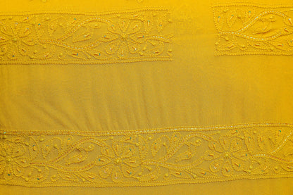 Chikankari Dress Material(Shirt+Bottom)with heavy beads and sequins work, Fine Georgette, Mustard Yellow
