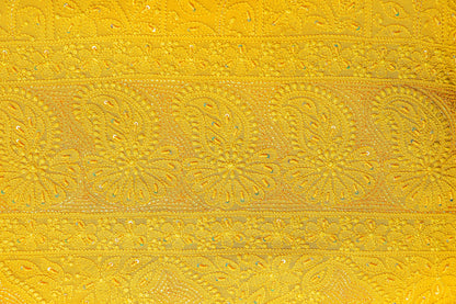 Chikankari Dress Material(Shirt+Bottom)with heavy beads and sequins work, Fine Georgette, Mustard Yellow