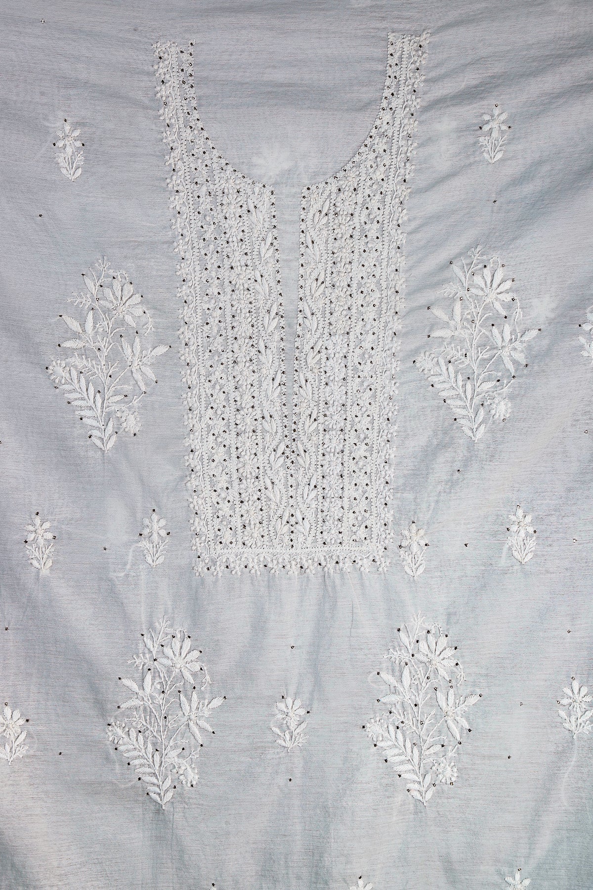 Chikankari Dress Material(Shirt+Dupatta) with Mukaish work,  Cotton/Silk, Color-Acru