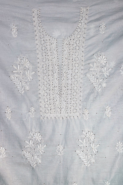 Chikankari Dress Material(Shirt+Dupatta) with Mukaish work,  Cotton/Silk, Color-Acru