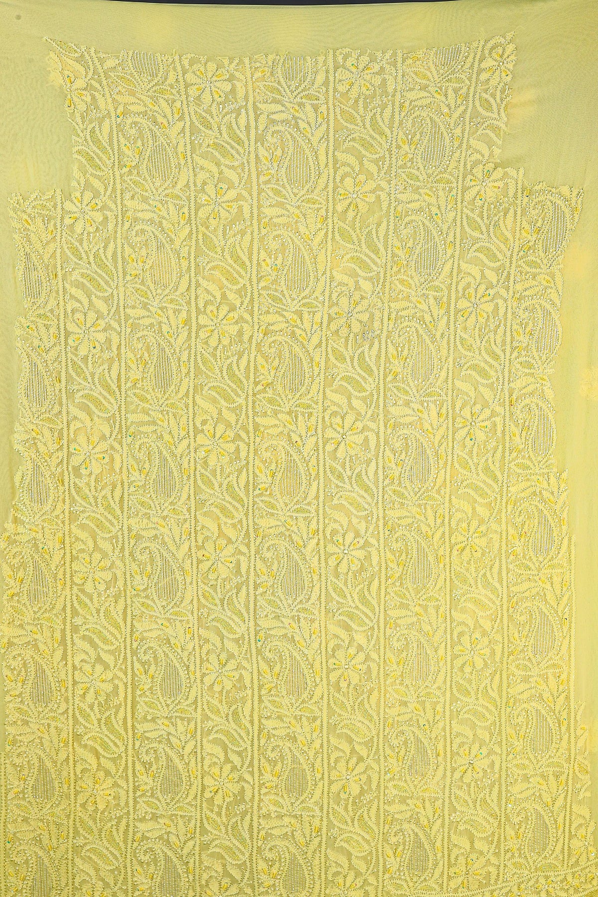 Chikankari Dress Material(Shirt+Bottom) with heavy beads and sequins work, Fine Georgette, Lime