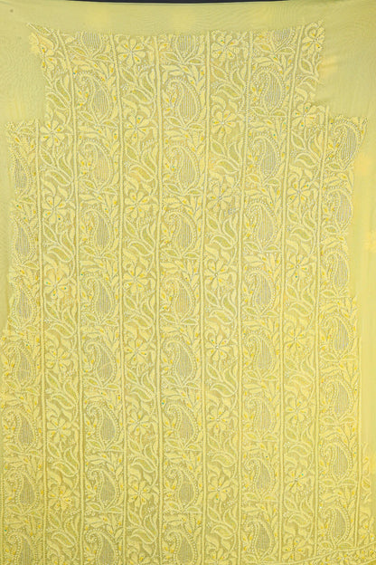 Chikankari Dress Material(Shirt+Bottom) with heavy beads and sequins work, Fine Georgette, Lime
