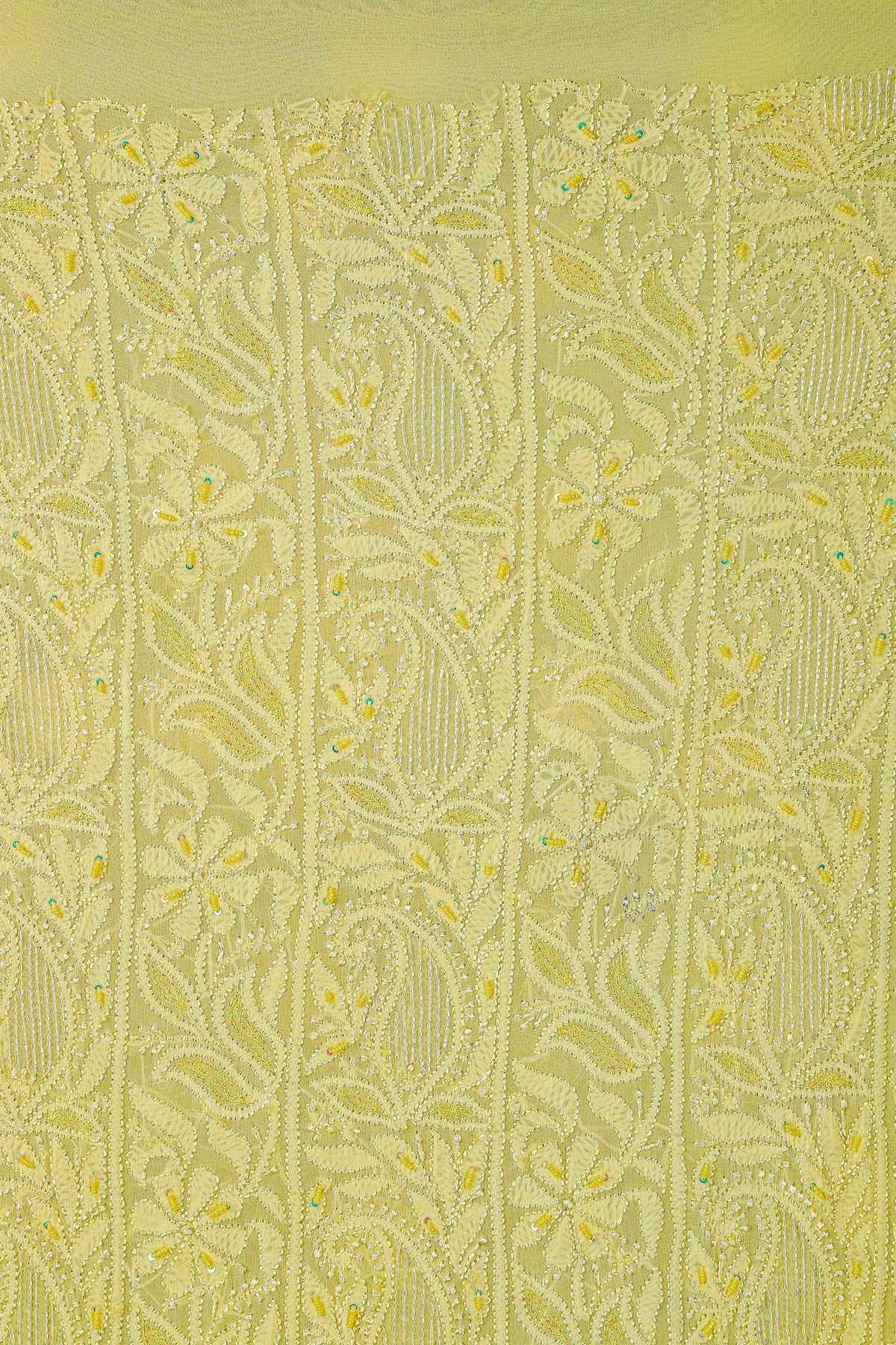 Chikankari Dress Material(Shirt+Bottom) with heavy beads and sequins work, Fine Georgette, Lime