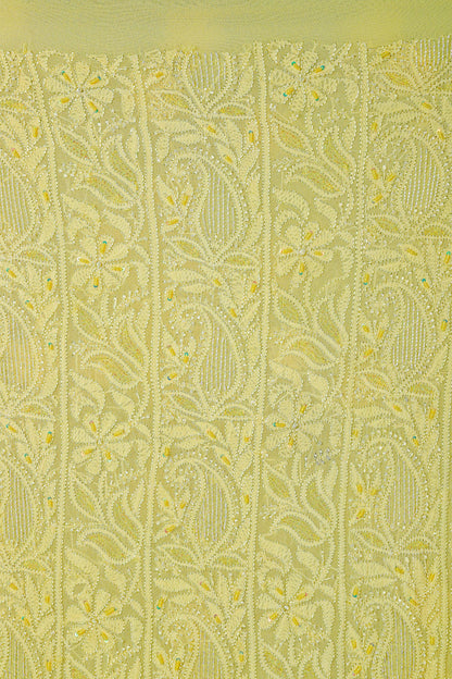 Chikankari Dress Material(Shirt+Bottom) with heavy beads and sequins work, Fine Georgette, Lime