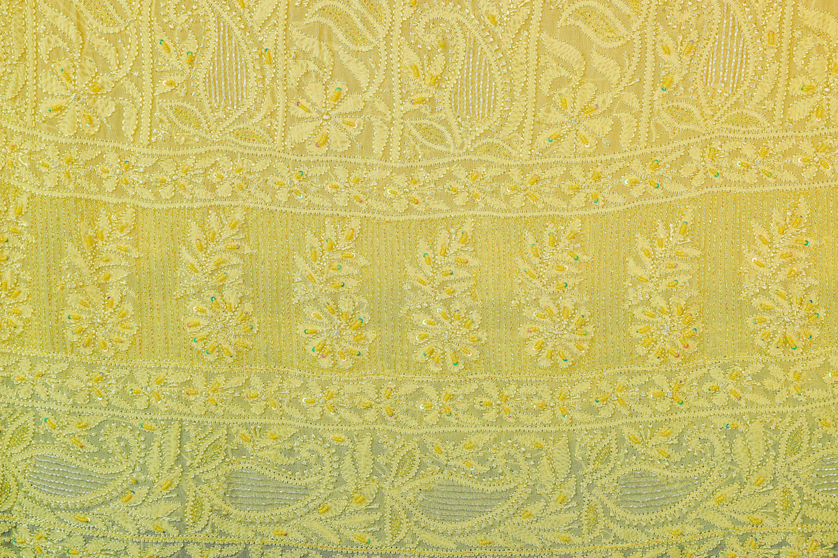 Chikankari Dress Material(Shirt+Bottom) with heavy beads and sequins work, Fine Georgette, Lime
