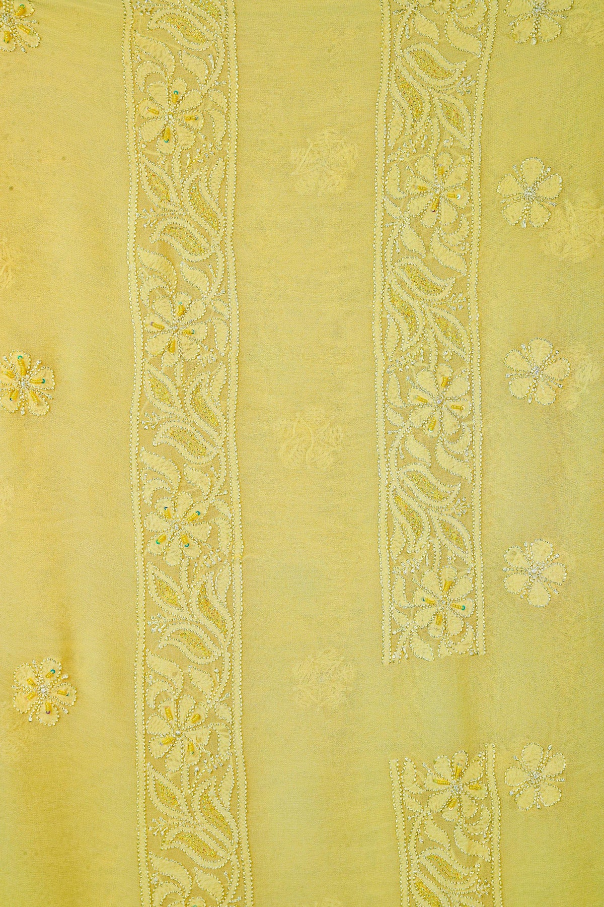 Chikankari Dress Material(Shirt+Bottom) with heavy beads and sequins work, Fine Georgette, Lime
