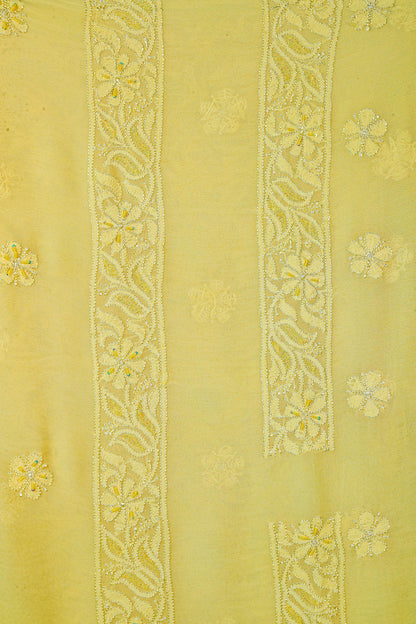 Chikankari Dress Material(Shirt+Bottom) with heavy beads and sequins work, Fine Georgette, Lime