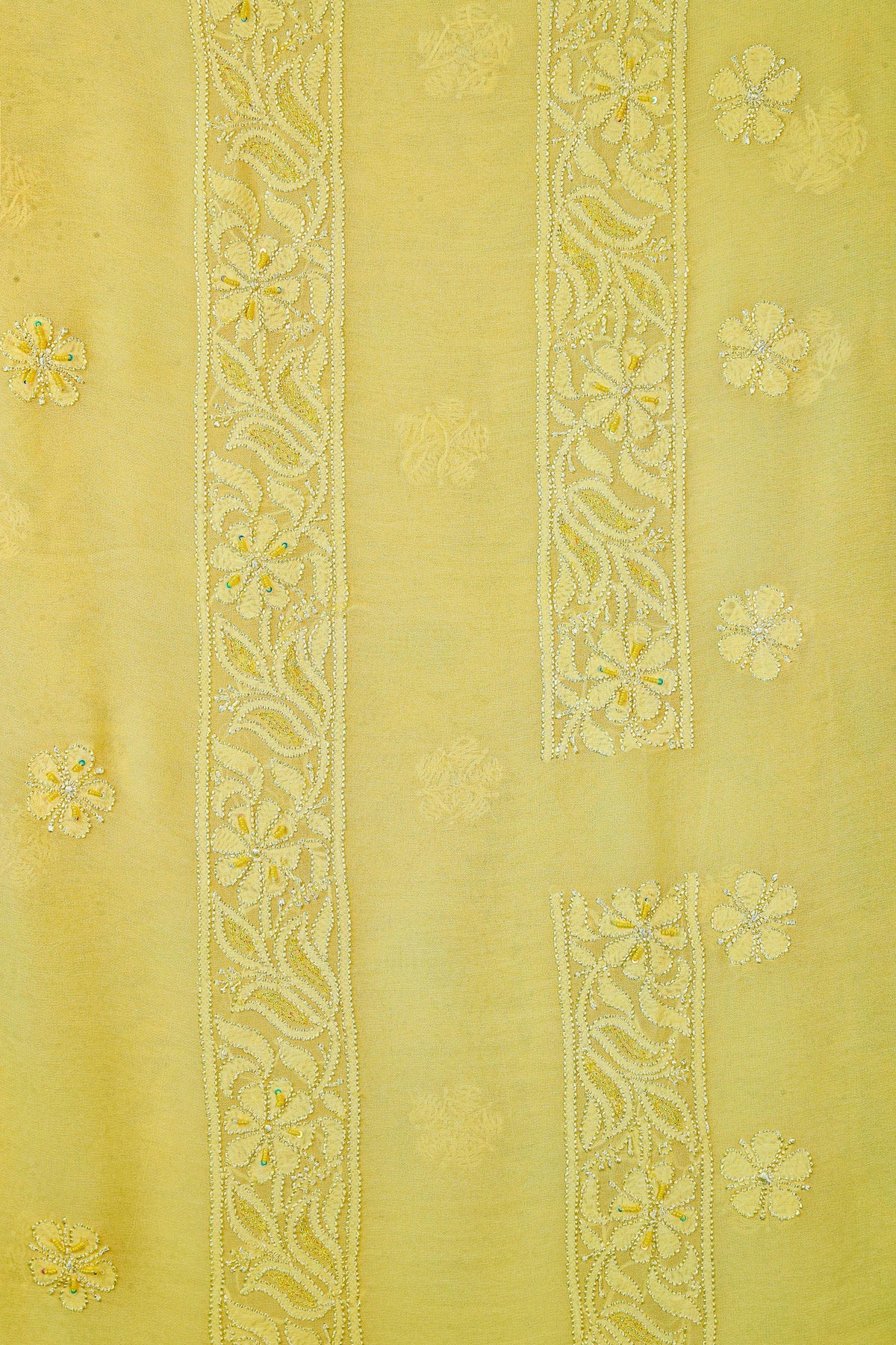 Chikankari Dress Material(Shirt+Bottom) with heavy beads and sequins work, Fine Georgette, Lime