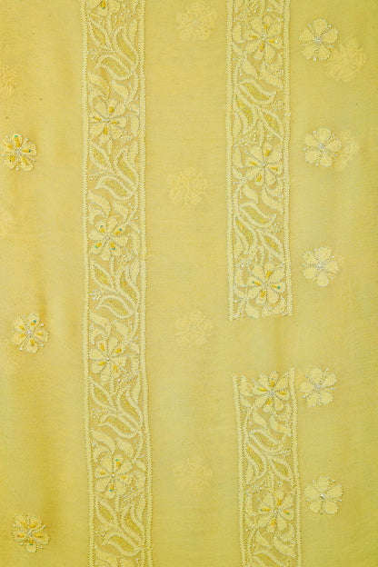 Chikankari Dress Material(Shirt+Bottom) with heavy beads and sequins work, Fine Georgette, Lime