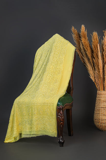 Chikankari Dress Material(Shirt+Bottom) with heavy beads and sequins work, Fine Georgette, Lime