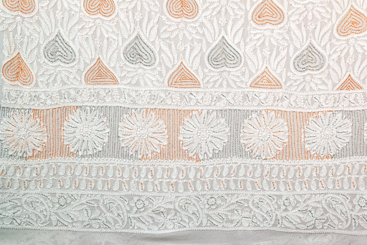 Chikankari Dress Material (Shirt+Bottom) with cut-dana work, Fine Georgette, Color-Acru
