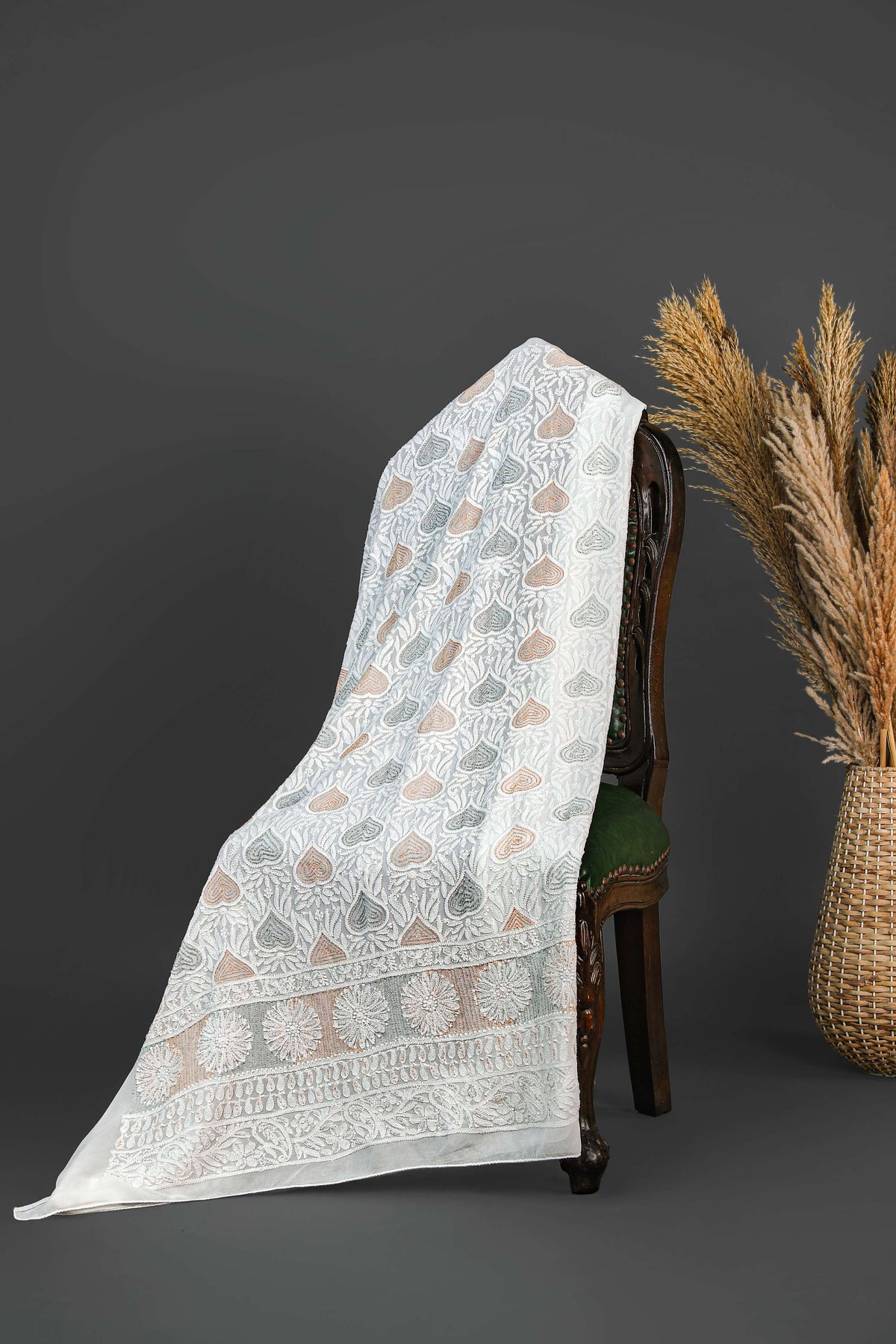 Chikankari Dress Material (Shirt+Bottom) with cut-dana work, Fine Georgette, Color-Acru