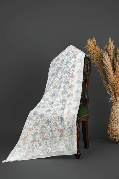 Chikankari Dress Material (Shirt+Bottom) with cut-dana work, Fine Georgette, Color-Acru