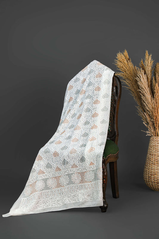 Chikankari Dress Material (Shirt+Bottom) with cut-dana work, Fine Georgette, Color-Acru