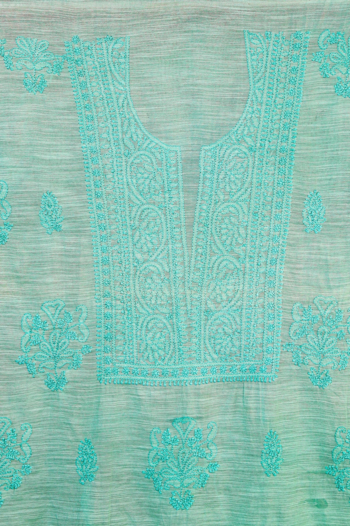 Chikankari Dress Material (Shirt+Dupatta), Cotton Viscose, Sea Green