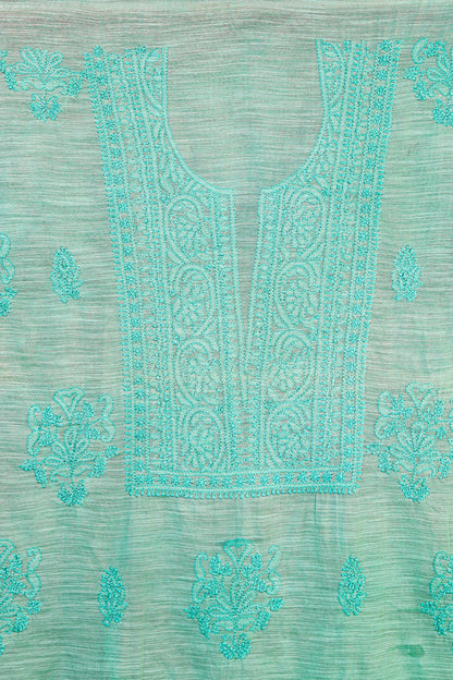 Chikankari Dress Material (Shirt+Dupatta), Cotton Viscose, Sea Green