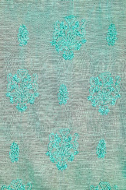 Chikankari Dress Material (Shirt+Dupatta), Cotton Viscose, Sea Green