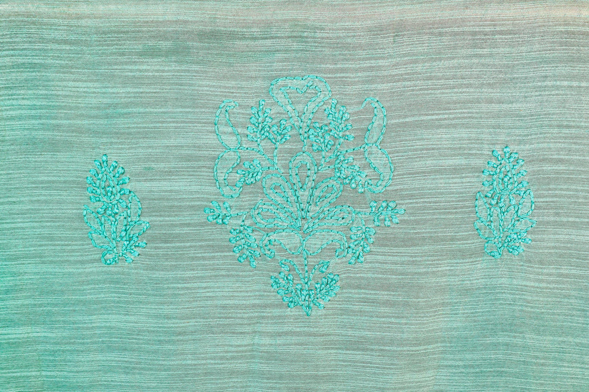 Chikankari Dress Material (Shirt+Dupatta), Cotton Viscose, Sea Green