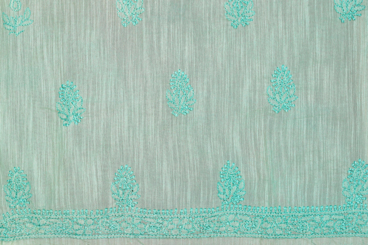 Chikankari Dress Material (Shirt+Dupatta), Cotton Viscose, Sea Green