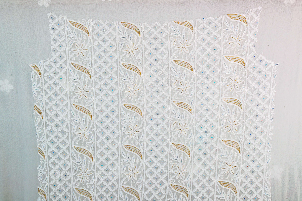 Chikankari Dress Material (Shirt+Bottom) with cut-dana work, Fine Georgette, Color-Acru