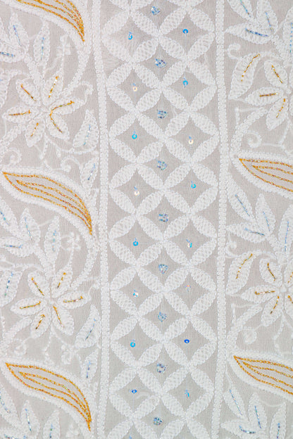 Chikankari Dress Material (Shirt+Bottom) with cut-dana work, Fine Georgette, Color-Acru