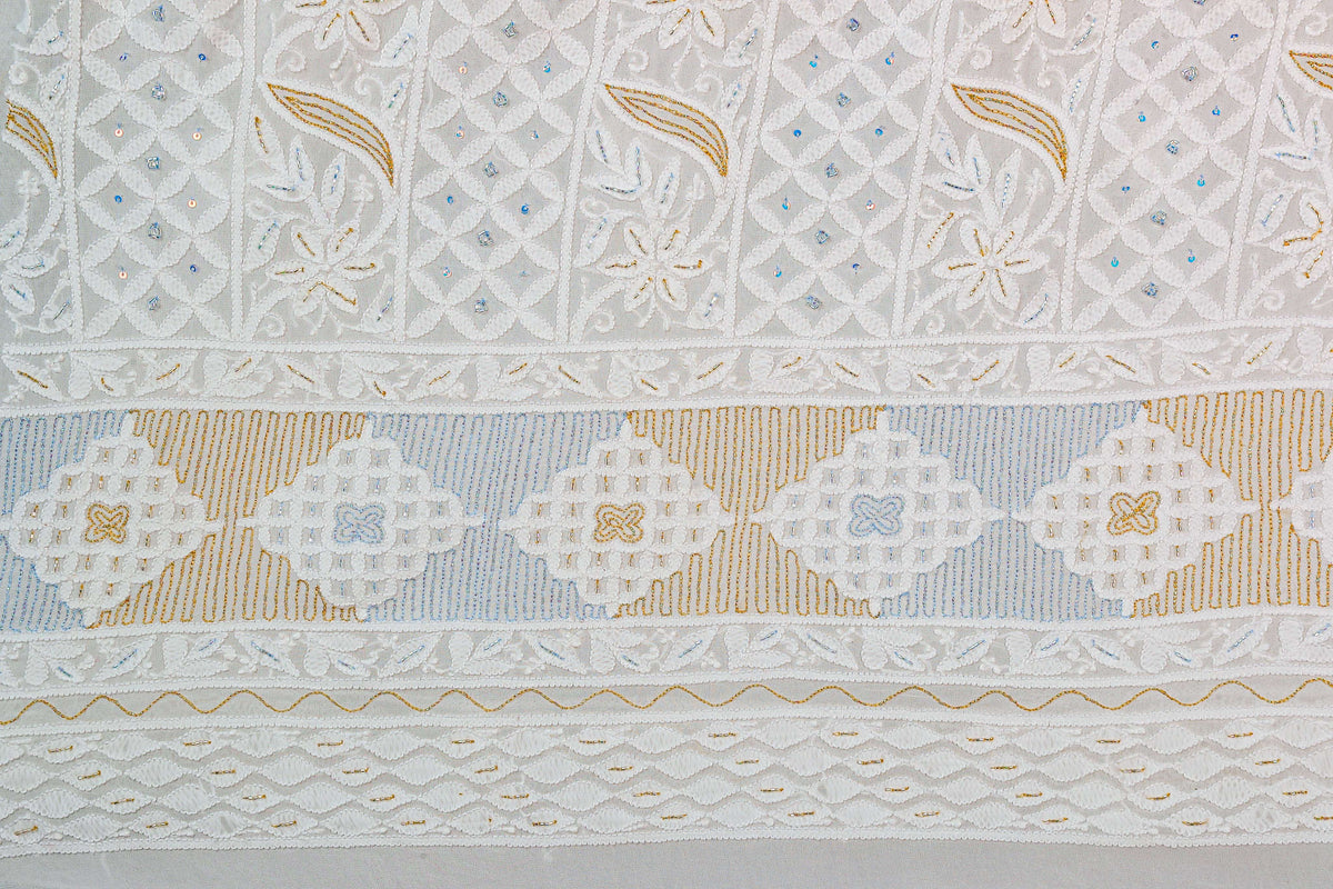 Chikankari Dress Material (Shirt+Bottom) with cut-dana work, Fine Georgette, Color-Acru