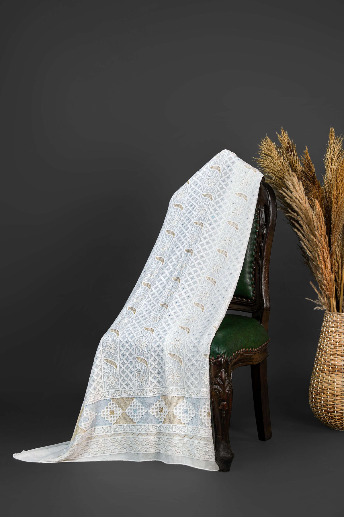 Chikankari Dress Material (Shirt+Bottom) with cut-dana work, Fine Georgette, Color-Acru