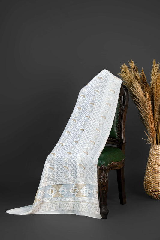 Chikankari Dress Material (Shirt+Bottom) with cut-dana work, Fine Georgette, Color-Acru