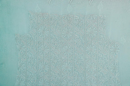 Chikankari Dress Material (Shirt+Bottom) with heavy beads and sequins work , Fine Georgette, Light Grey