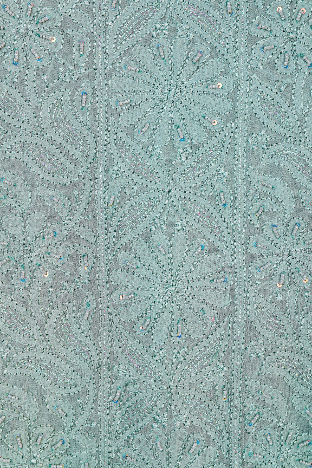 Chikankari Dress Material (Shirt+Bottom) with heavy beads and sequins work , Fine Georgette, Light Grey