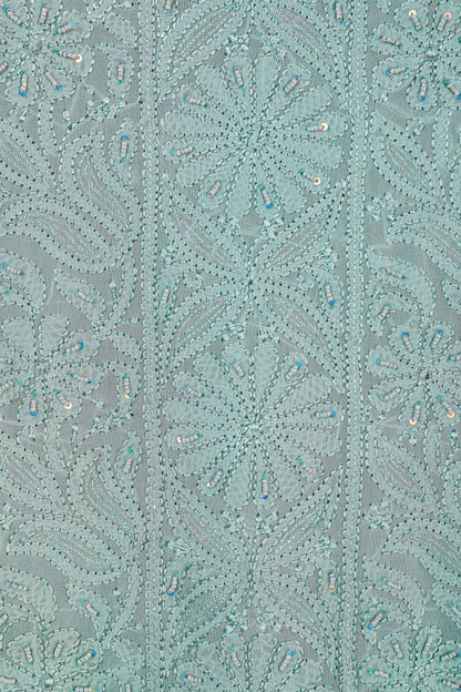 Chikankari Dress Material (Shirt+Bottom) with heavy beads and sequins work , Fine Georgette, Light Grey