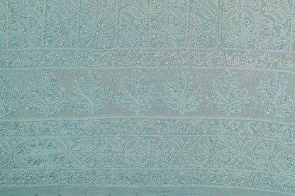 Chikankari Dress Material (Shirt+Bottom) with heavy beads and sequins work , Fine Georgette, Light Grey