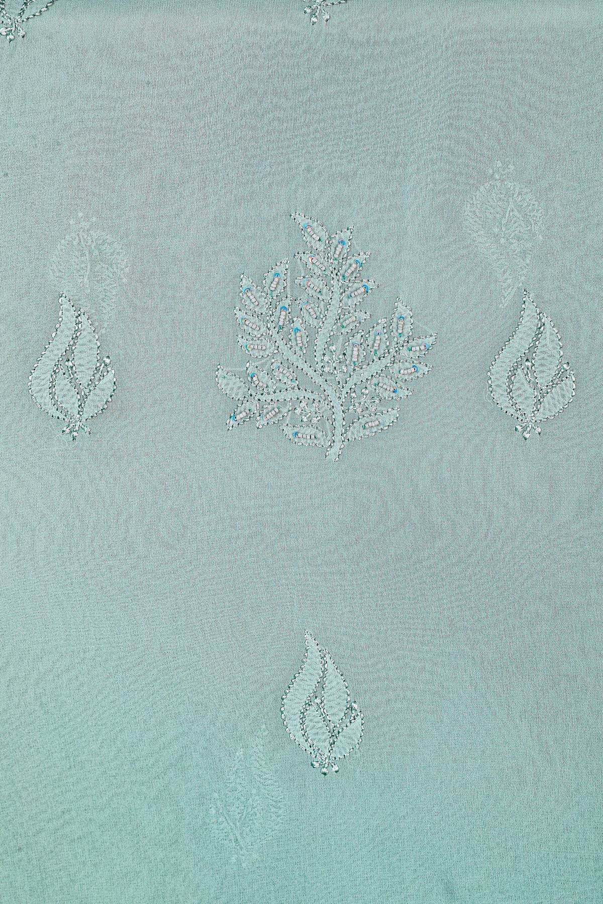Chikankari Dress Material (Shirt+Bottom) with heavy beads and sequins work , Fine Georgette, Light Grey