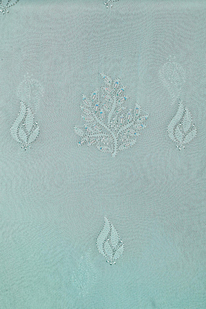 Chikankari Dress Material (Shirt+Bottom) with heavy beads and sequins work , Fine Georgette, Light Grey