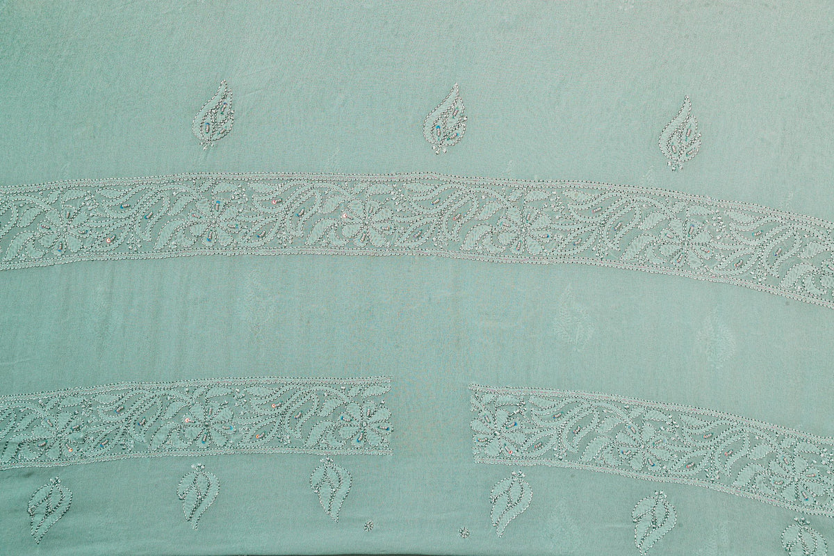 Chikankari Dress Material (Shirt+Bottom) with heavy beads and sequins work , Fine Georgette, Light Grey