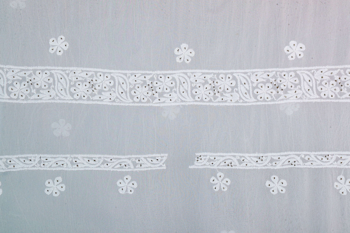 Chikankari Dress Material (Shirt+Bottom) with Mukaish work, Fine Georgette, Acru